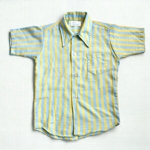 Vintage 80s Boys Button Up Shirt Sz 5 Blue Chartreuse Jacobson’s Mod Stripe EUC